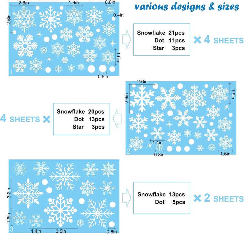 PPRAFDD 320 Pcs 10 Sheets Christmas Window Clings, Christmas Window Stickers, White Snowflake Window Decals, Double-Sided Reusable Winter Window Decoration Stickers for Holiday, Party Supplies - Image 3